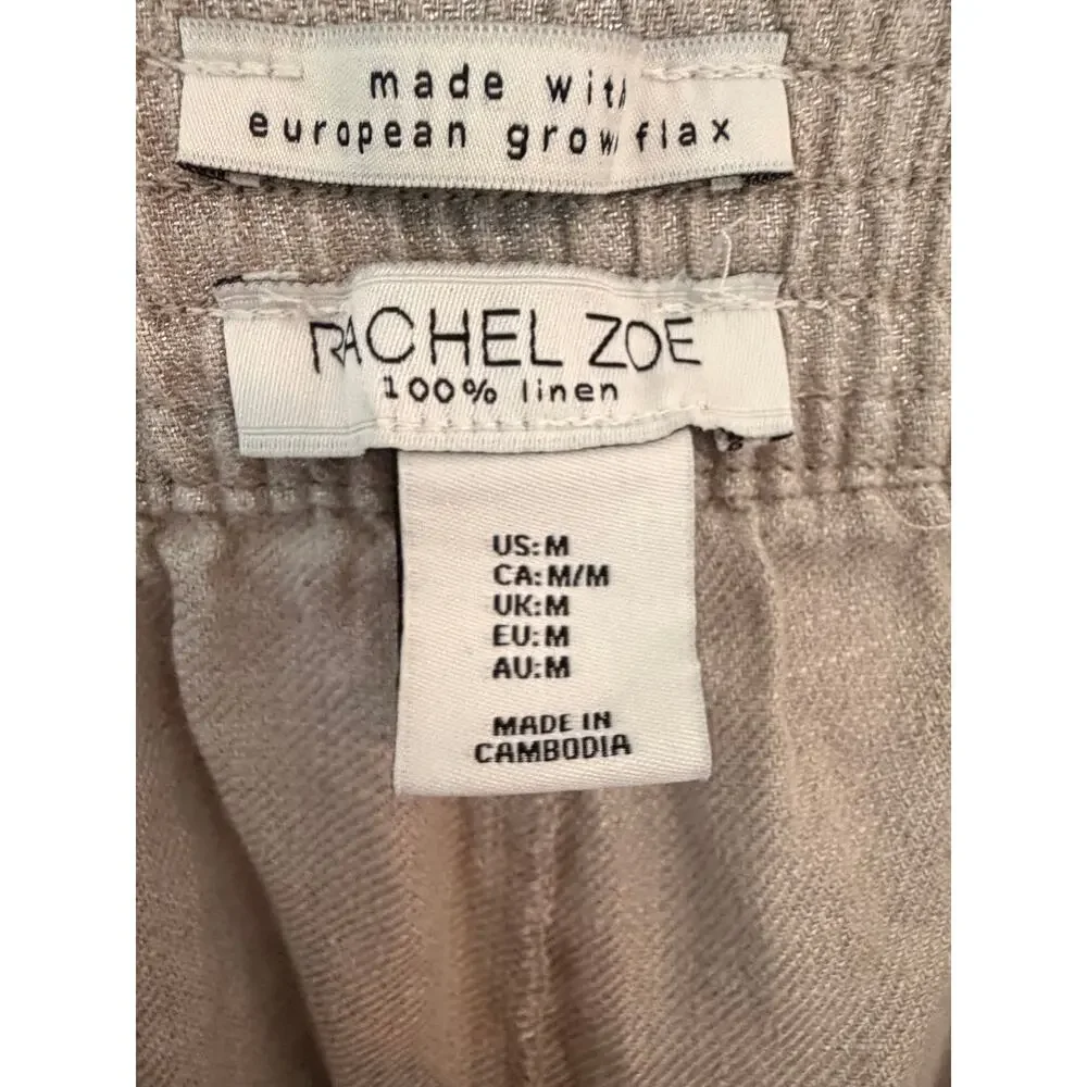 Rachel Zoe 100% Linen Wide Leg Crop Pants Beige Pull On Medium - Picture 4 of 6